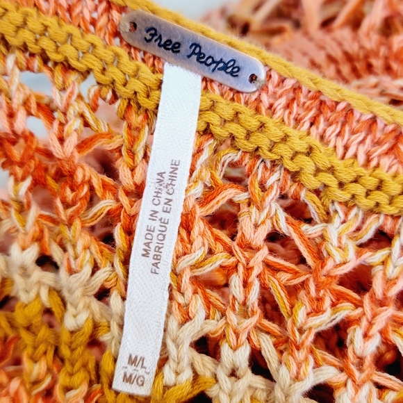 FREE PEOPLE Into The Flames Orange Crochet Side Slit Maxi Bikini Cover Up M/L - Picture 9 of 10